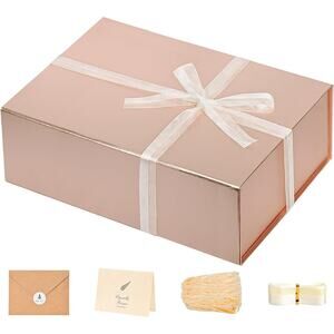 Rose Gold Magnetic Gift Box Luxury Large Present Box Ribbon Card Filler